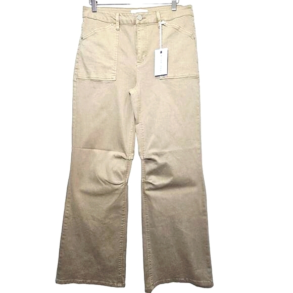 NWT Risen Jeans Women's 13 High Rise Wide Straight Leg Tan Khaki Streetwear - Picture 1 of 11